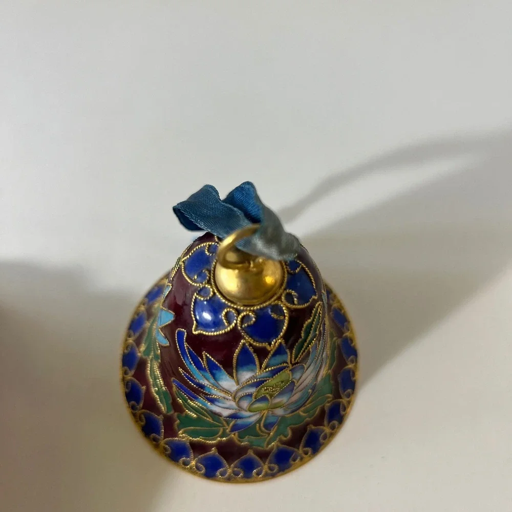 Vintage Cloisonne Ornament Floral‎ Bell Purple Blue Green 3